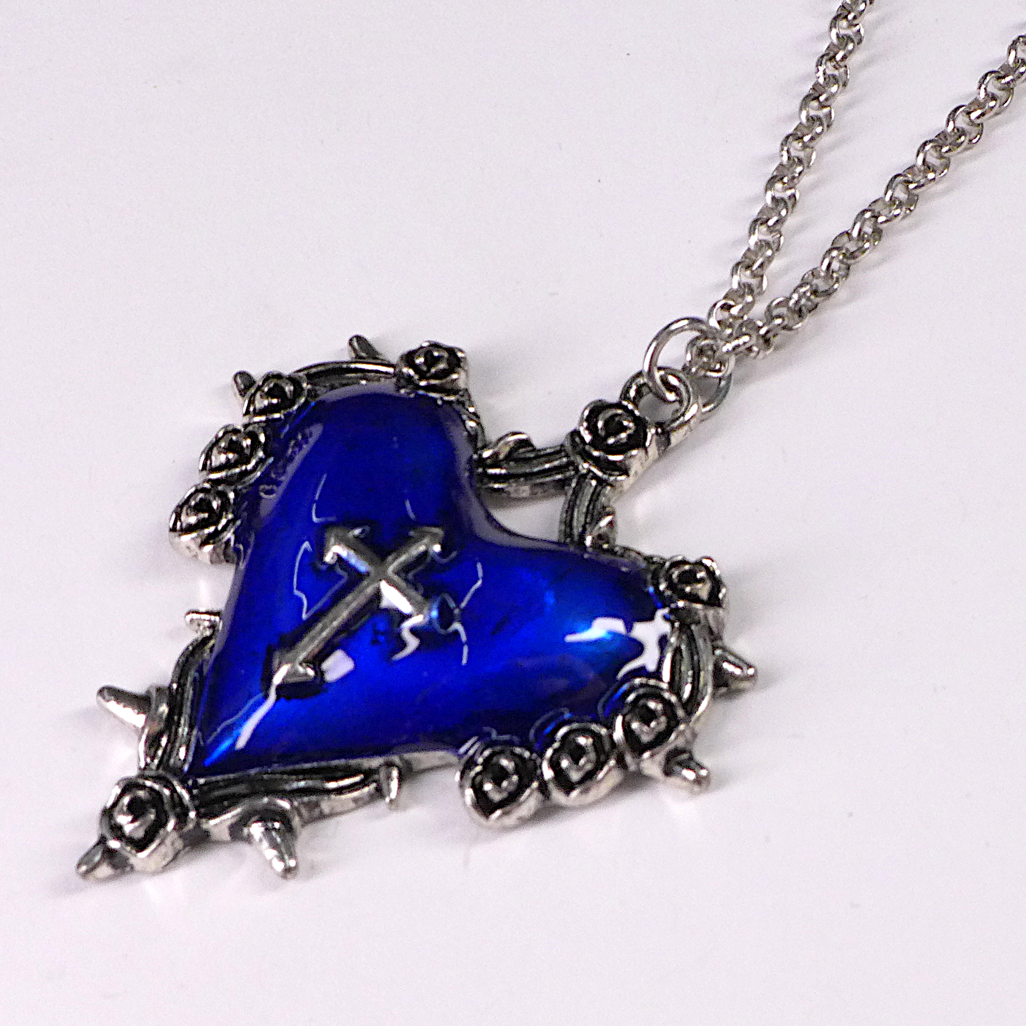 Cross Heart Blue Necklace