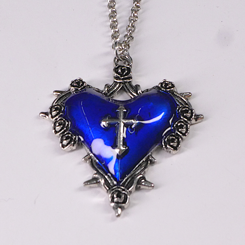 Cross Heart Blue Necklace