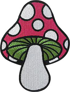 Mushroom Pink White Green Iron-On Patch