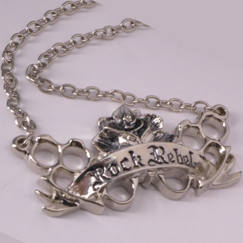 Rock Rebel Rose and Brass Knuckle Necklace