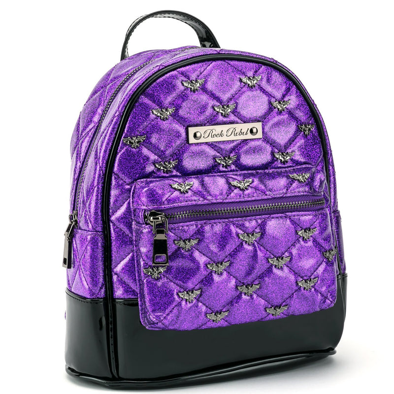Purple Glitter Bats Mini Backpack