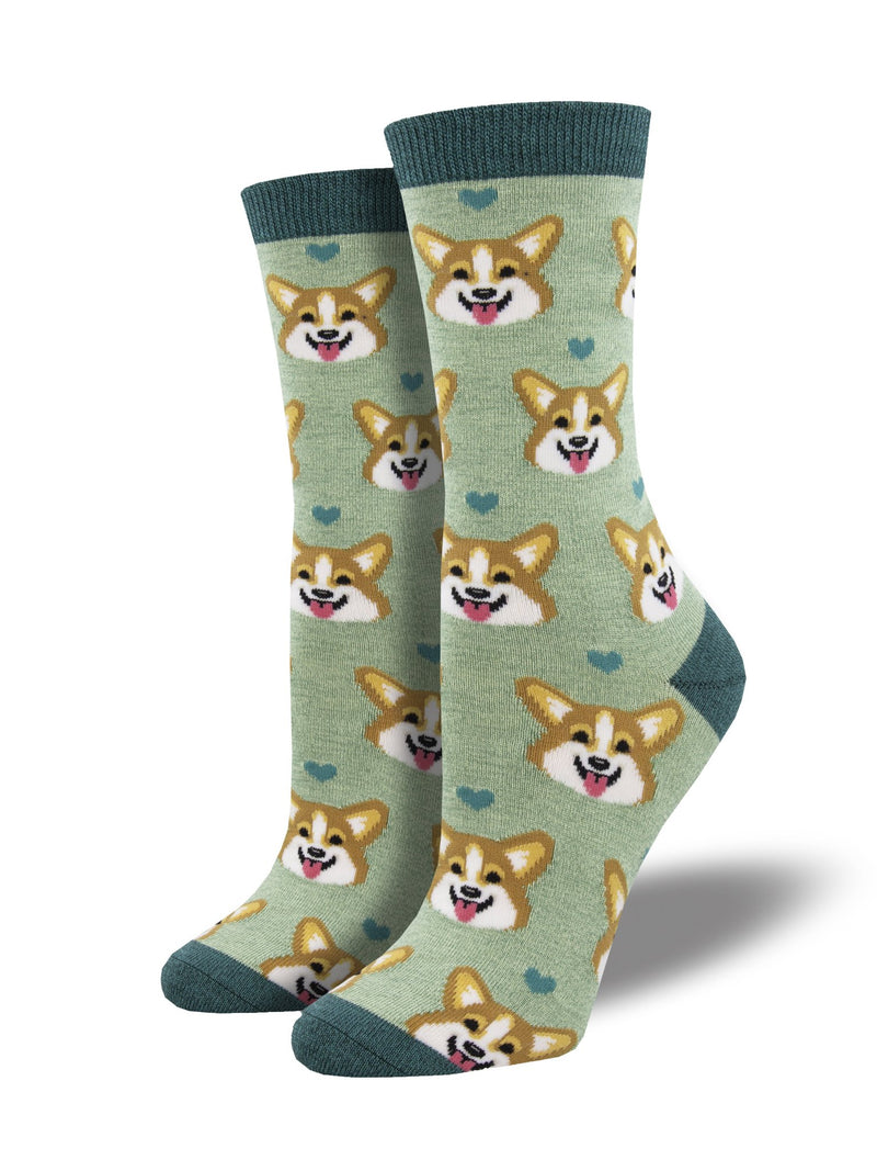 Corgi Faces Green Women's Socks
