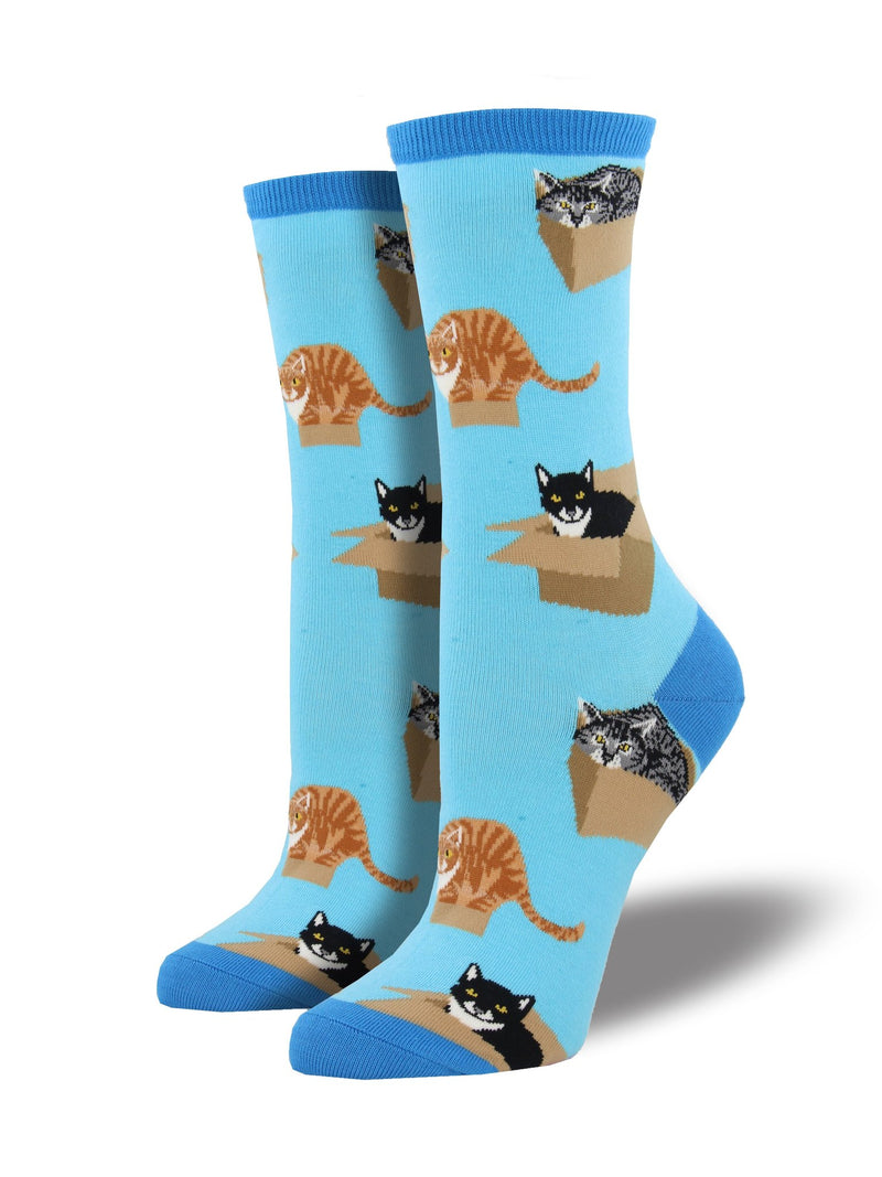 Cat in A Box Azure Women's Socks